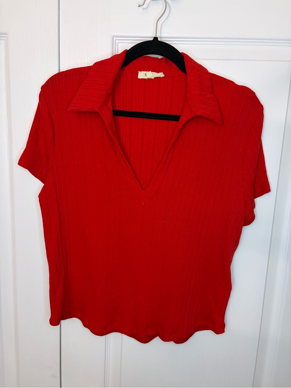 Madewell Red Ribbed Knit Polo Too | Size XL